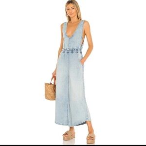 free people we are free alora Women's Light Blue Denim Jumpsuit size large